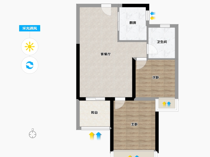 河南省-郑州市-佳田未来新城-64.00-户型库-采光通风