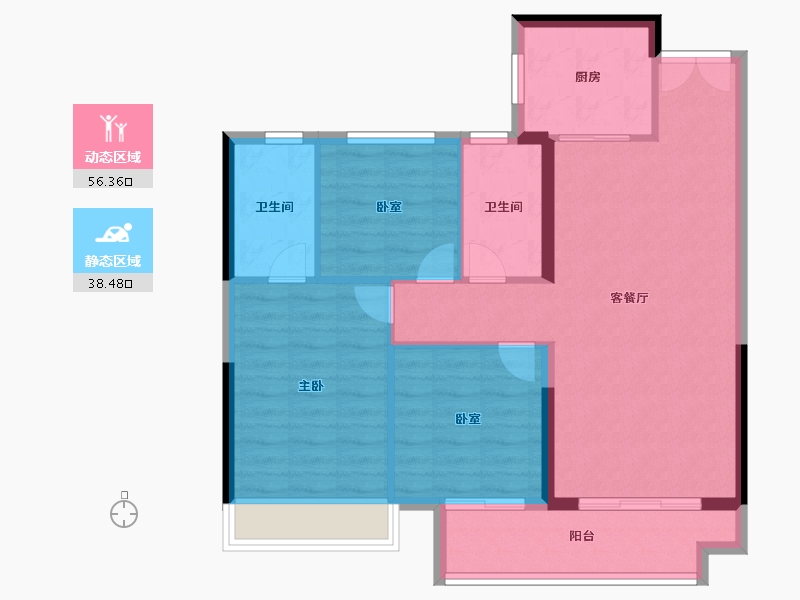 陕西省-西安市-金辉鹿鸣长滩-86.00-户型库-动静分区