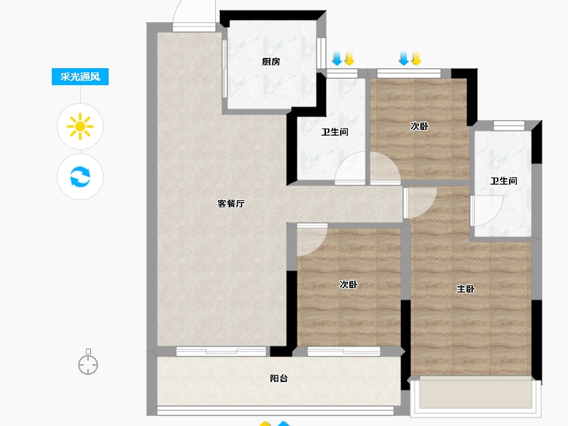 浙江省-杭州市-中天海威云咏汀洲-76.82-户型库-采光通风