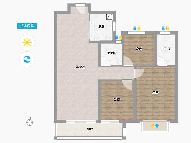 湖南省-株洲市-中粮瑞府-84.00-户型库-采光通风