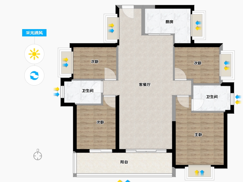 广东省-东莞市-大中阳光壹号-104.00-户型库-采光通风