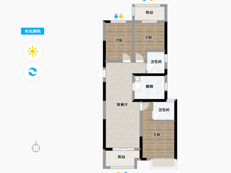 河南省-郑州市-汇泉景悦城-84.00-户型库-采光通风