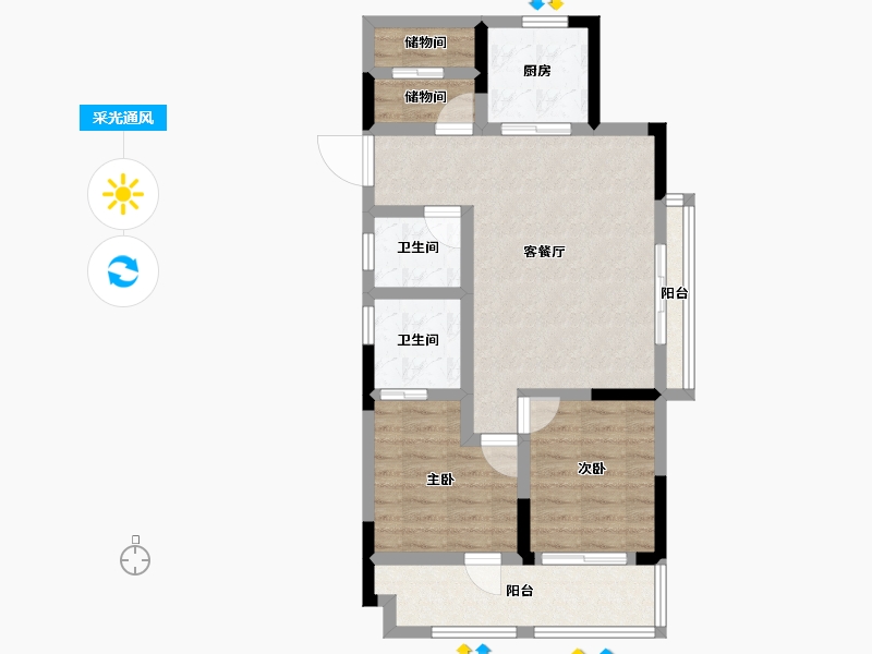 浙江省-杭州市-越秀·云麓悦映邸-69.78-户型库-采光通风