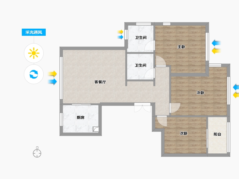 浙江省-温州市-海悦城三期-87.20-户型库-采光通风