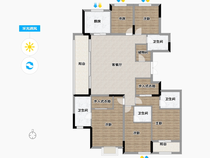 浙江省-杭州市-滨江·枫汀云邸-170.05-户型库-采光通风