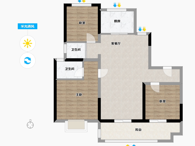 河南省-新乡市-原阳碧桂园-97.60-户型库-采光通风