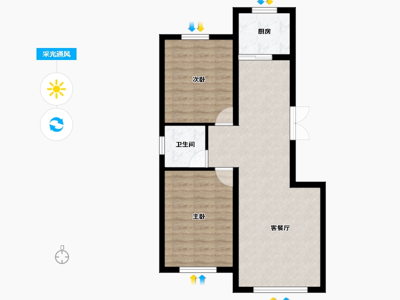 内蒙古自治区-鄂尔多斯市-蒙欣·康和馨港-65.38-户型库-采光通风