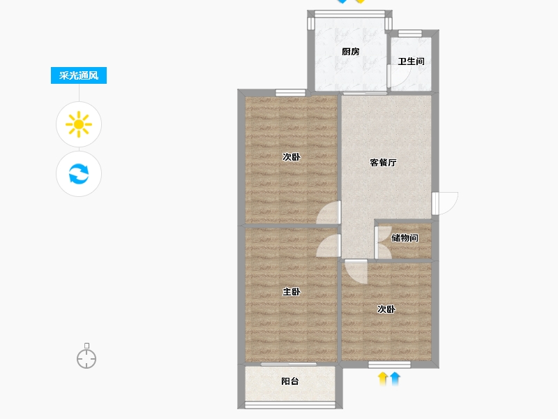 陕西省-西安市-西安市公交五公司家属院-65.00-户型库-采光通风