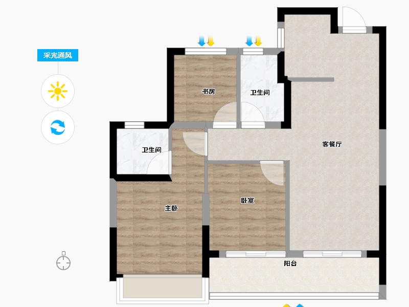 浙江省-杭州市-萧澜隐翠轩-74.25-户型库-采光通风