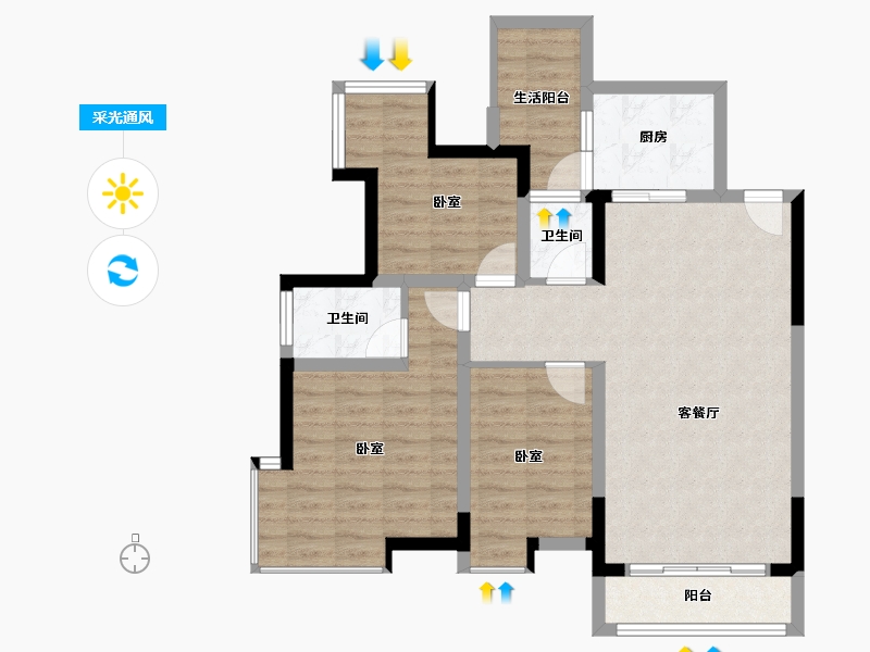 四川省-成都市-国栋南园贰号-85.10-户型库-采光通风