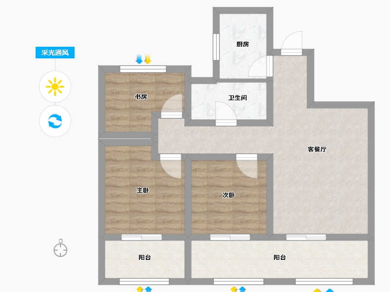 江苏省-苏州市-明珠城聆湖苑西区-70.40-户型库-采光通风