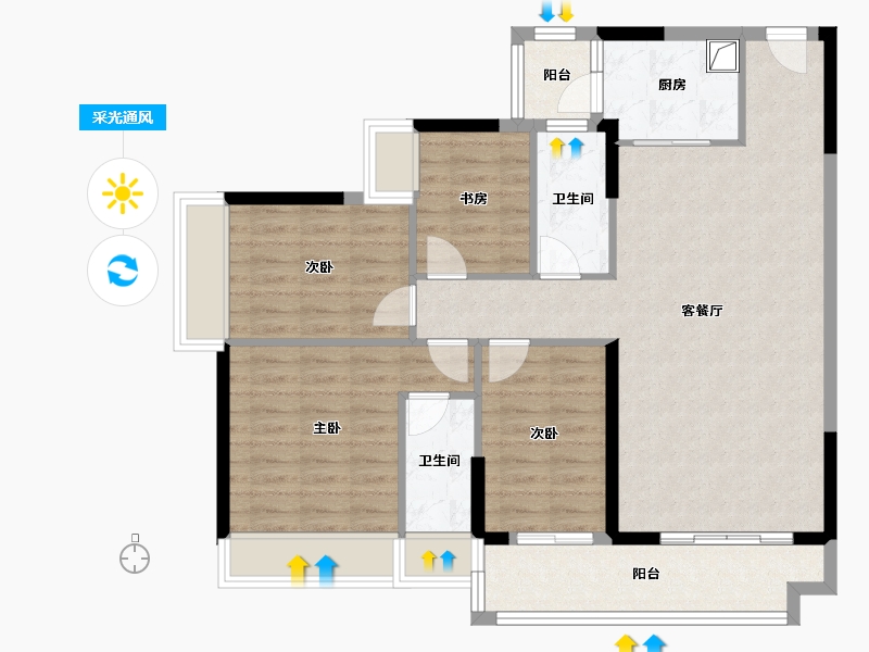 广东省-肇庆市-恒晖蓝湾-101.60-户型库-采光通风