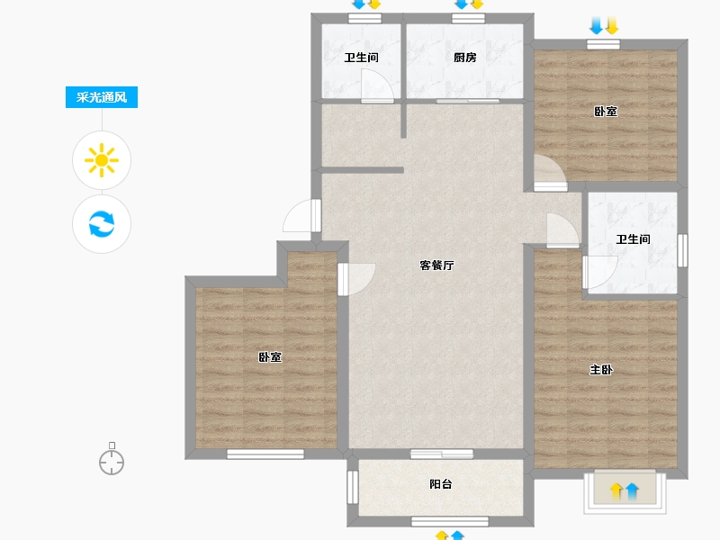 河北省-唐山市-水悦华郡-99.86-户型库-采光通风