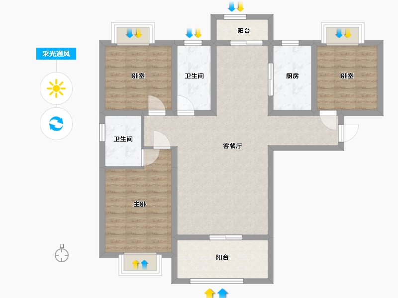 陕西省-商洛市-阳光城-93.60-户型库-采光通风