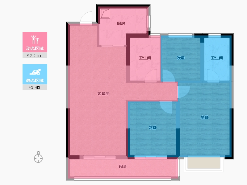 浙江省-宁波市-龙湖天玥-88.00-户型库-动静分区