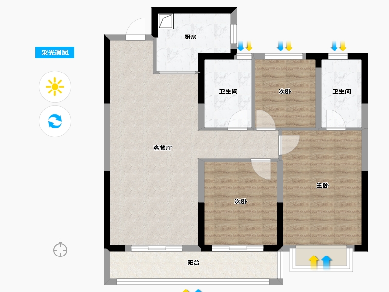 浙江省-宁波市-龙湖天玥-88.00-户型库-采光通风