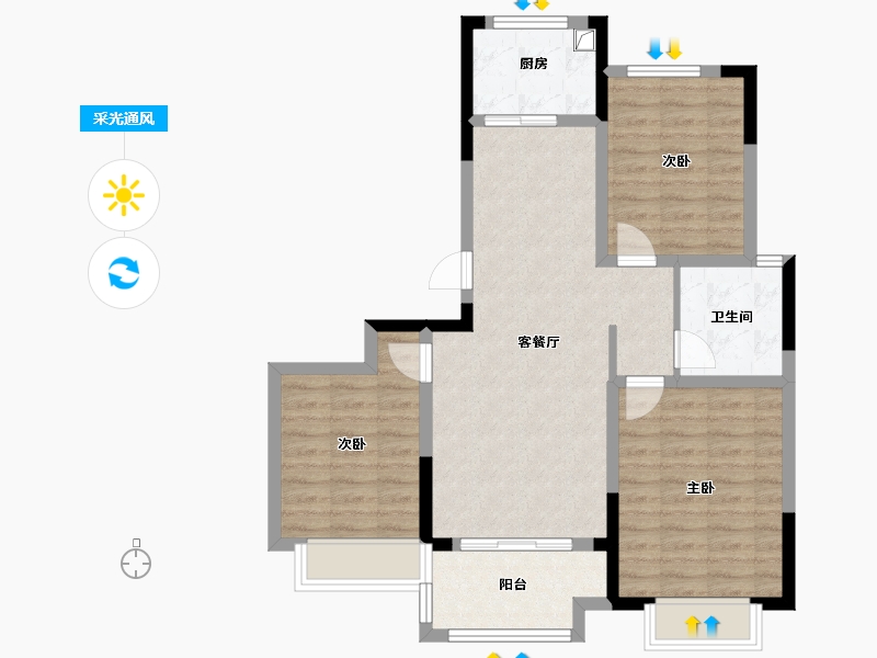 安徽省-蚌埠市-石榴 江淮院子-80.94-户型库-采光通风