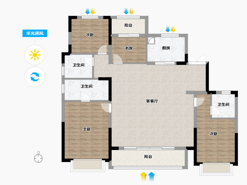 浙江省-宁波市-龙湖天玥-136.00-户型库-采光通风