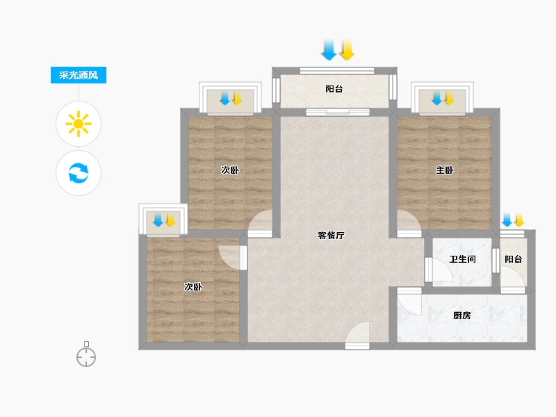 山西省-临汾市-恒富花苑-89.60-户型库-采光通风