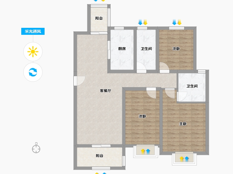 山西省-临汾市-玫瑰园-108.40-户型库-采光通风