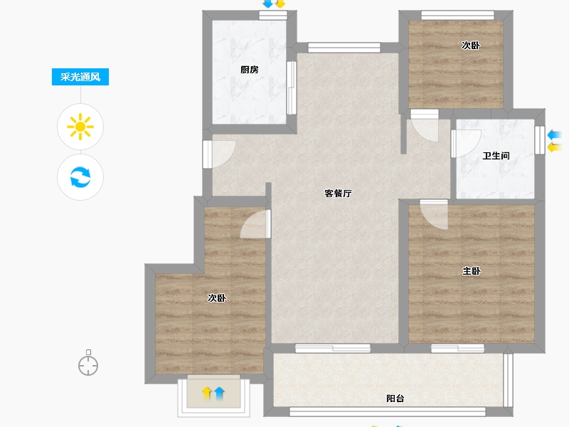 浙江省-金华市-湖塘月色-71.20-户型库-采光通风