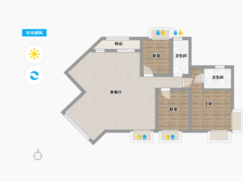 广东省-深圳市-中海阳光棕榈园12栋-120.00-户型库-采光通风