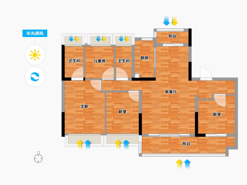 广东省-云浮市-碧桂园中央公园-105.83-户型库-采光通风