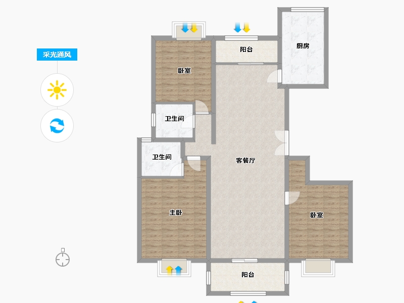 上海-上海市-金色贝拉维-129.66-户型库-采光通风