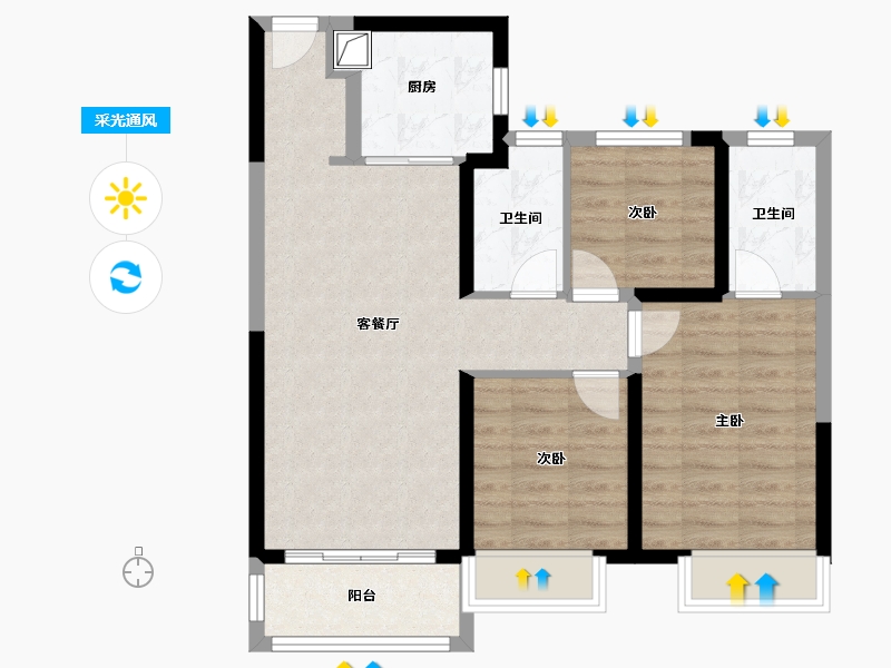 陕西省-西安市-凤栖云-86.40-户型库-采光通风