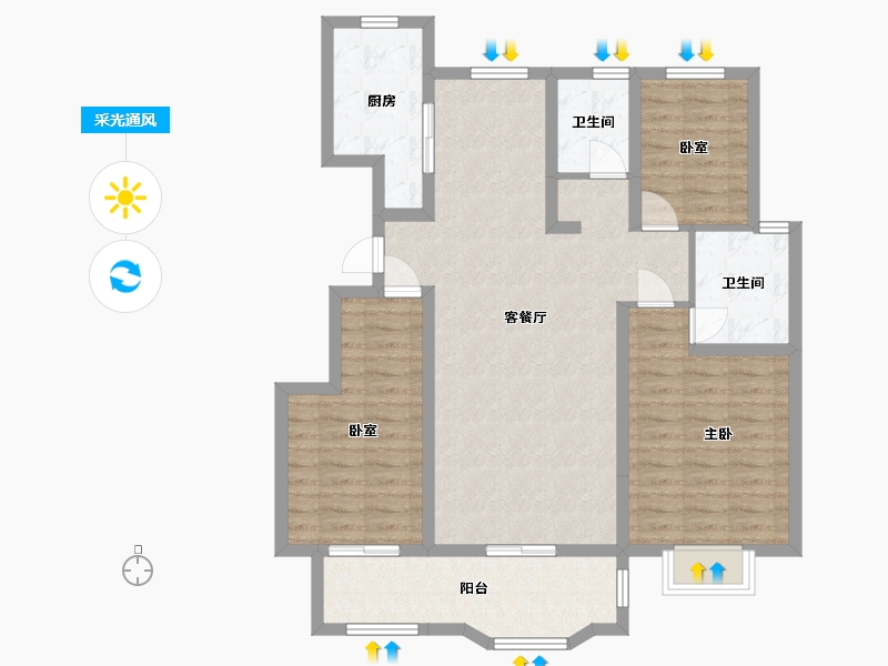 山东省-临沂市-滨河名邸-107.20-户型库-采光通风