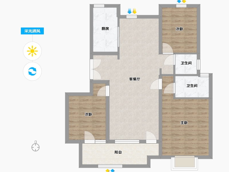 山东省-淄博市-吾悦华府-96.00-户型库-采光通风