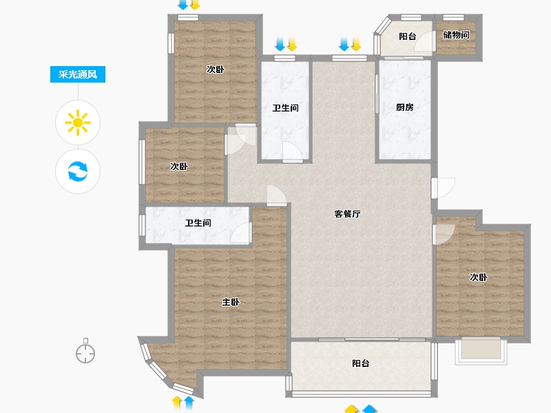 河南省-郑州市-晨胧华庭住宅小区-152.00-户型库-采光通风