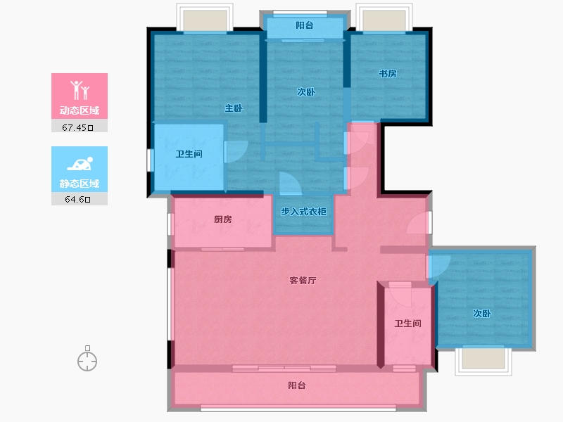 湖北省-武汉市-武昌滨江长江中心-132.00-户型库-动静分区