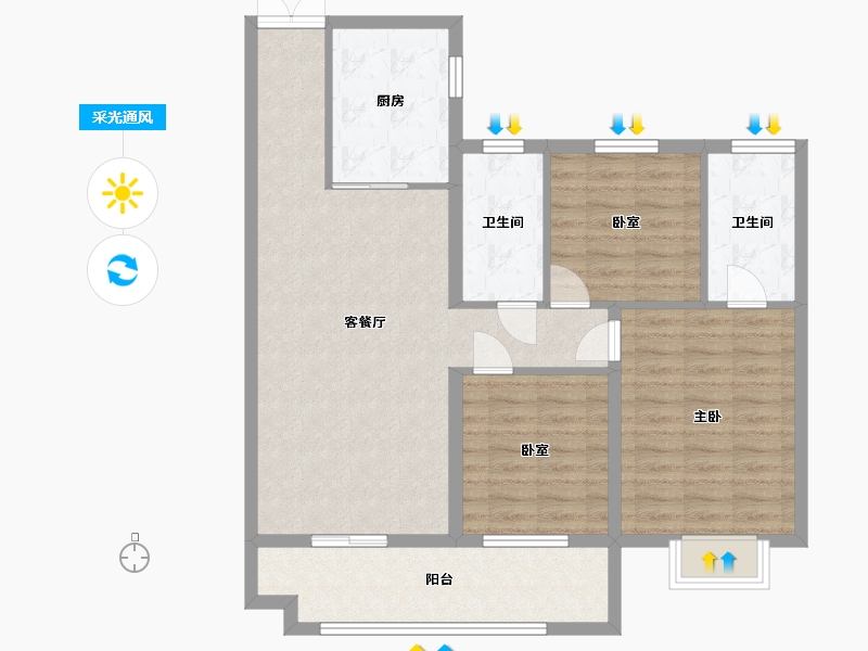 安徽省-蚌埠市-山水文园-96.00-户型库-采光通风