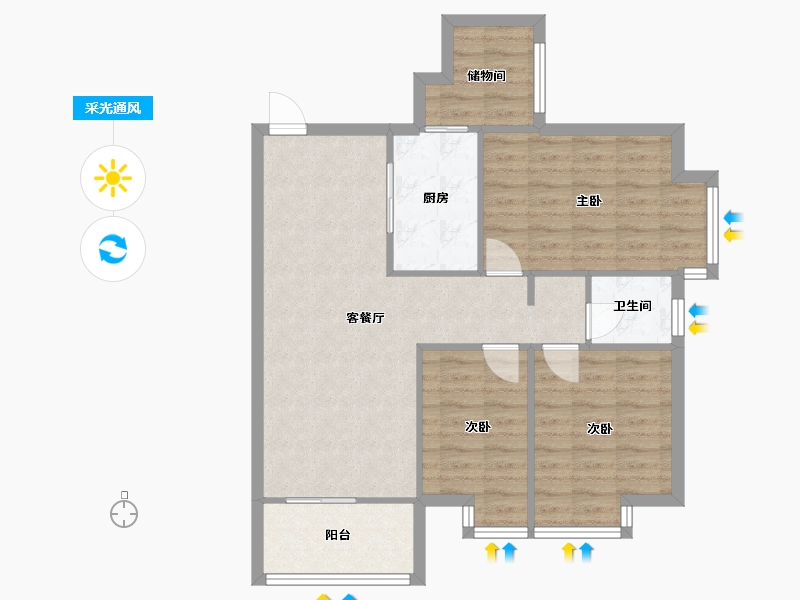 陕西省-西安市-华城万象二期-81.22-户型库-采光通风