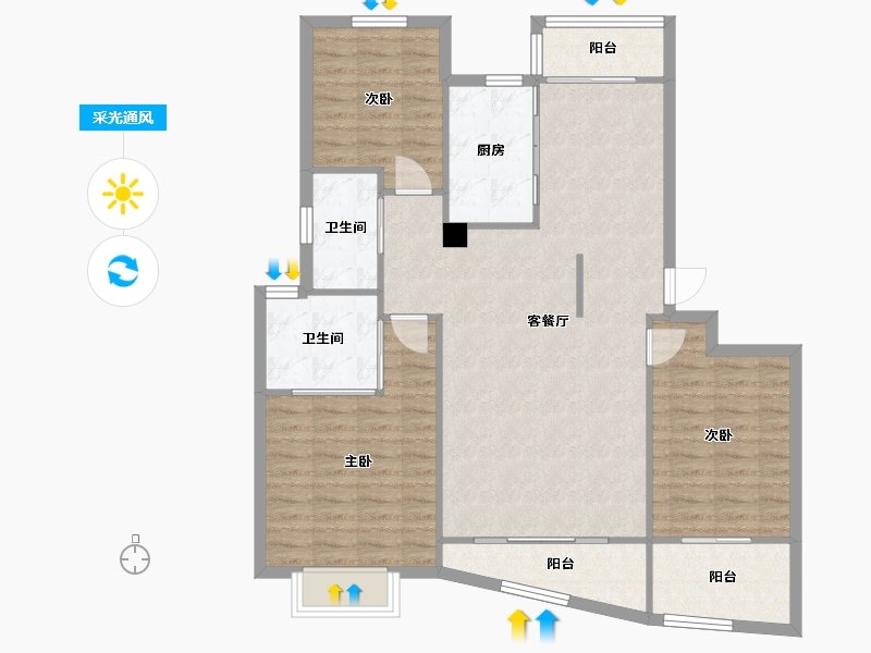 浙江省-杭州市-耀江文鼎苑-106.60-户型库-采光通风