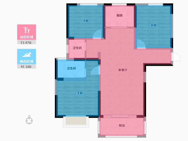 陕西省-西安市-龙泉花园-92.82-户型库-动静分区