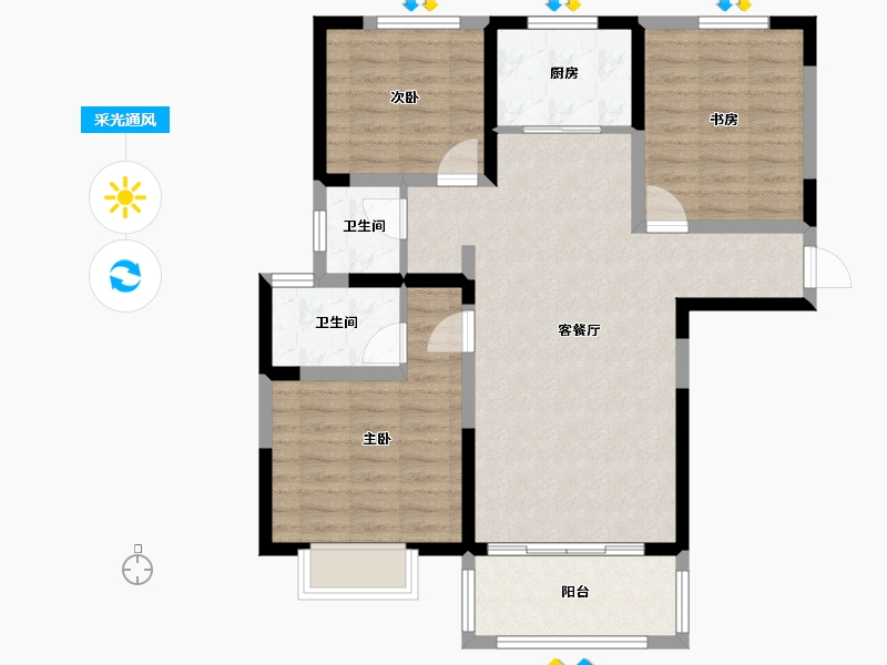 陕西省-西安市-龙泉花园-92.82-户型库-采光通风