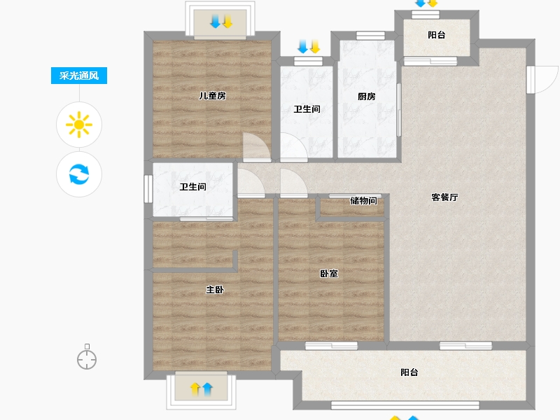 江西省-南昌市-绿地朝阳中心-108.00-户型库-采光通风