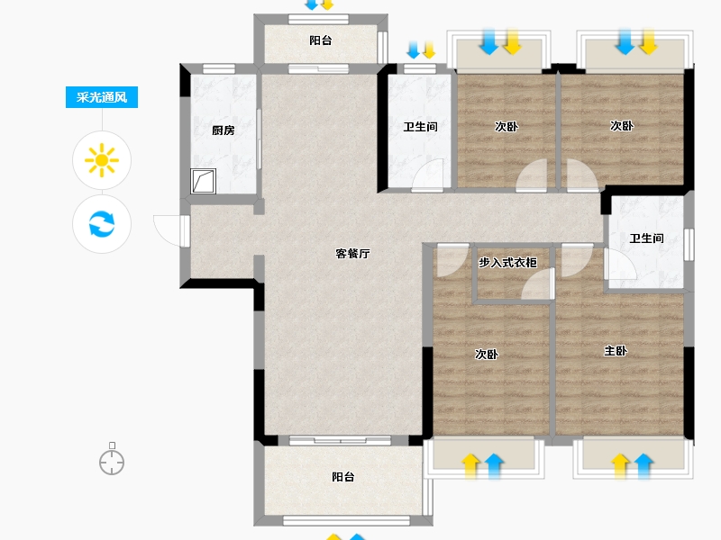 湖北省-武汉市-临空香廷-113.88-户型库-采光通风