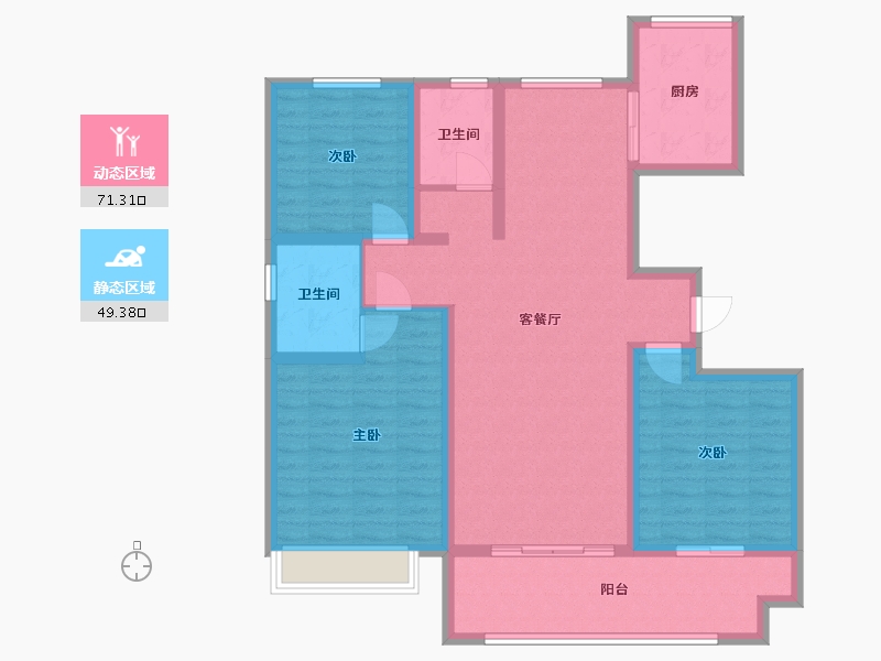 江苏省-泰州市-莲溪-108.00-户型库-动静分区