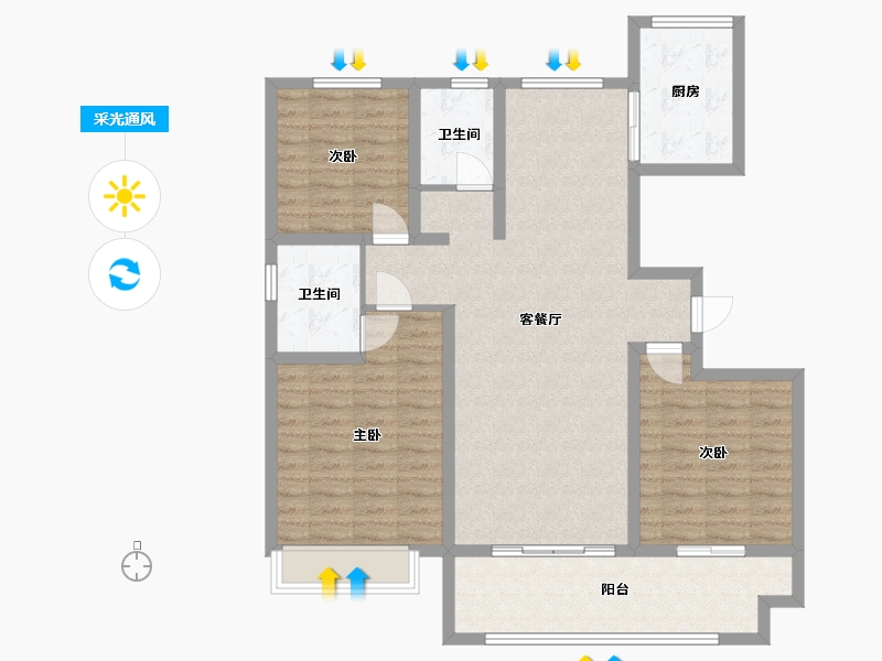 江苏省-泰州市-莲溪-108.00-户型库-采光通风