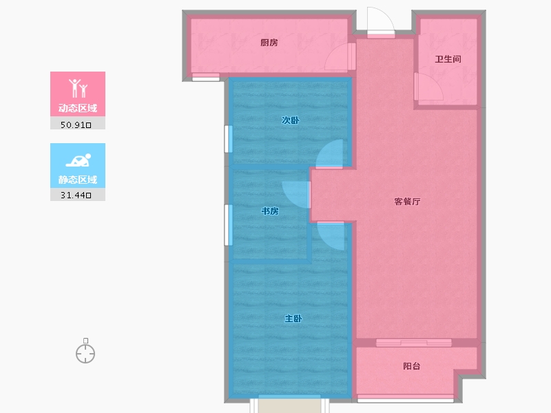 陕西省-咸阳市-沣馨苑小区-81.41-户型库-动静分区