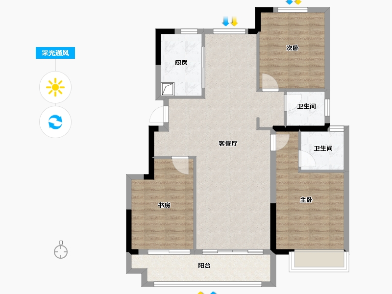 安徽省-蚌埠市-世茂沁雅瞰云台-96.00-户型库-采光通风