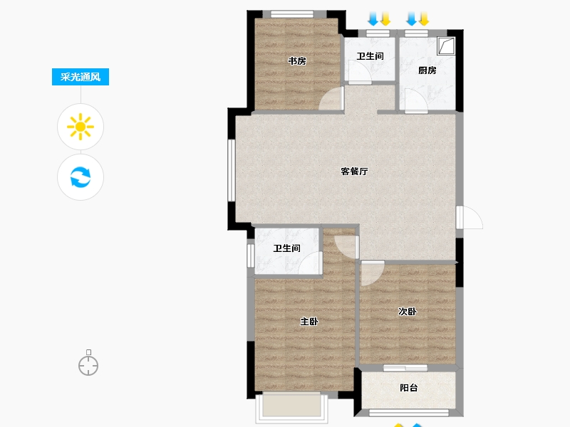 浙江省-宁波市-丁山华庭-93.60-户型库-采光通风