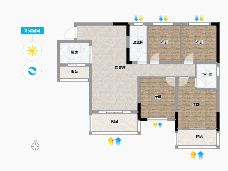 四川省-宜宾市-鑫洋·央玺-99.43-户型库-采光通风