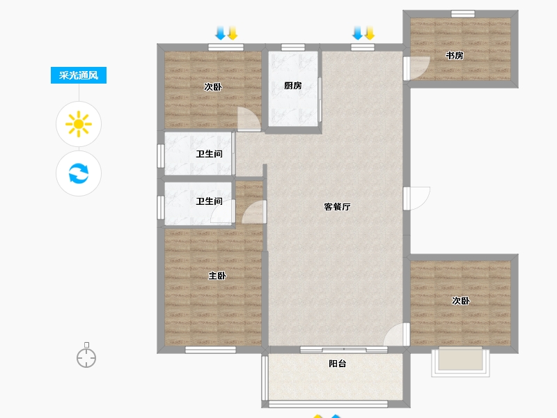 河南省-郑州市-碧桂园荣汇-116.00-户型库-采光通风