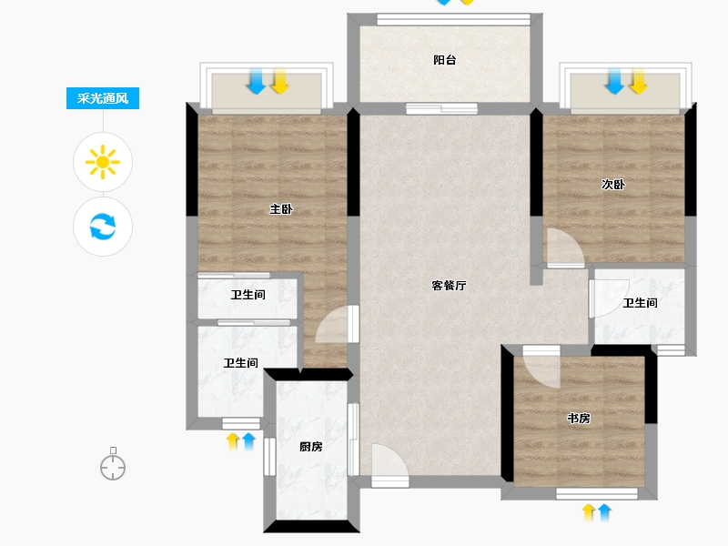 浙江省-温州市-金誉府b区-72.00-户型库-采光通风