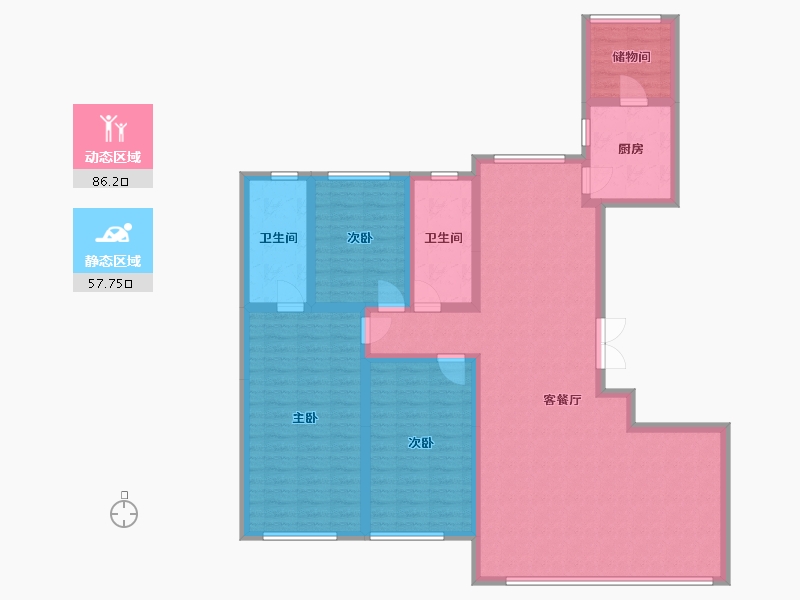 内蒙古自治区-乌兰察布市-润园-129.34-户型库-动静分区