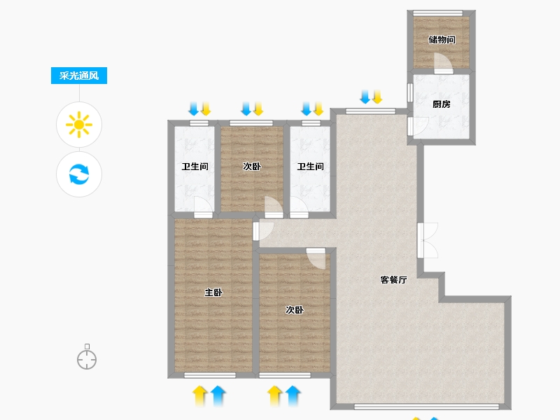 内蒙古自治区-乌兰察布市-润园-129.34-户型库-采光通风